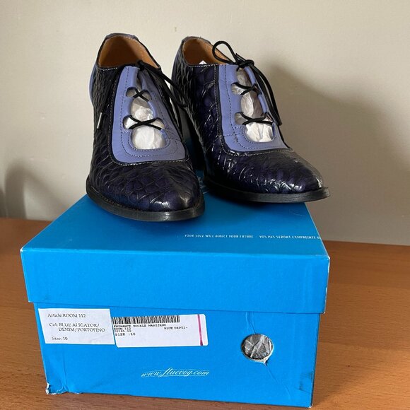 Fluevog Entrance Buckle Mary Jane "Room 112" - blue/purple alligator - size 10 - Picture 1 of 5
